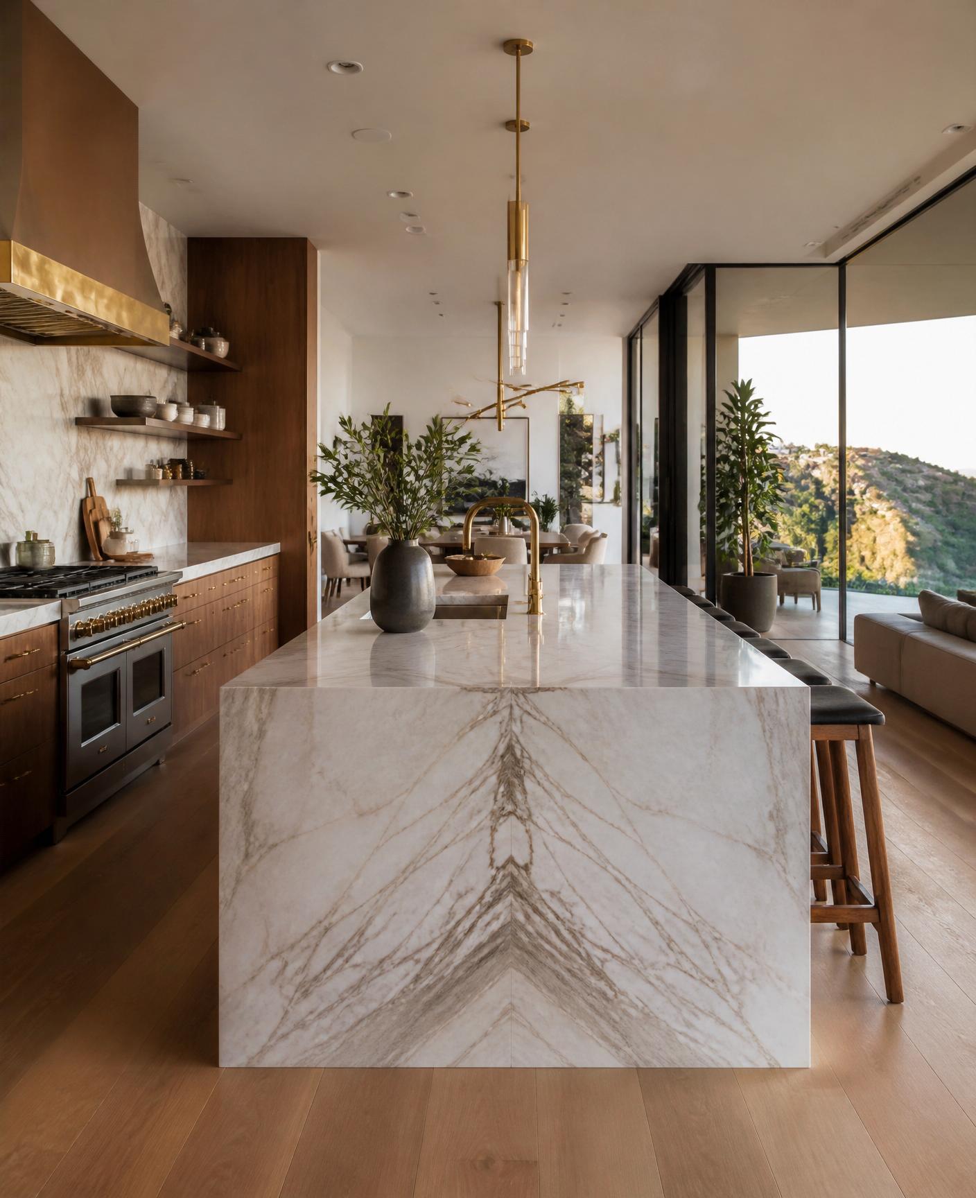Book-Matched Marble Kitchen